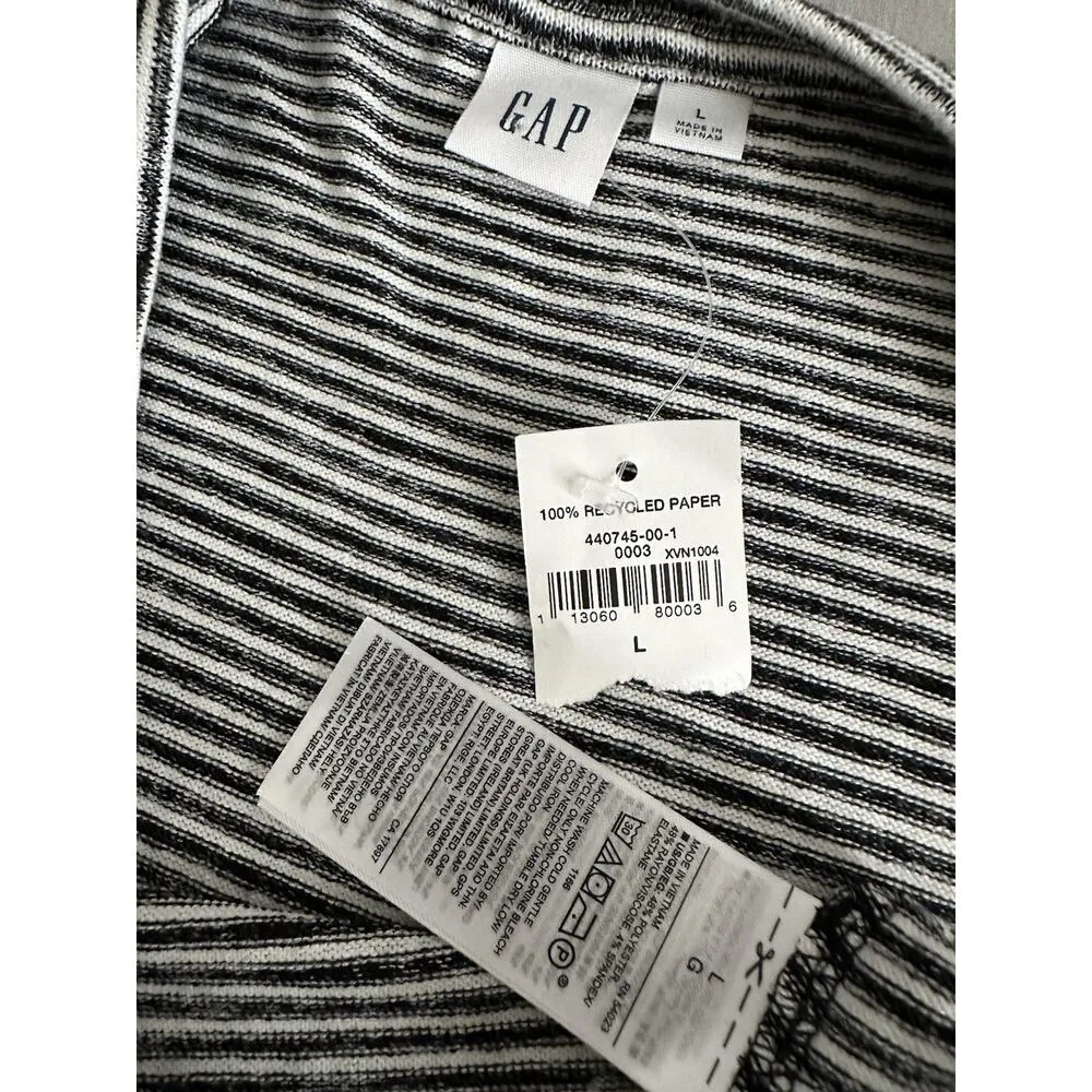 Gap Womens Top Size L Black White Stripe Pullover Stretch Round Neck Long Sleeve - Image 5