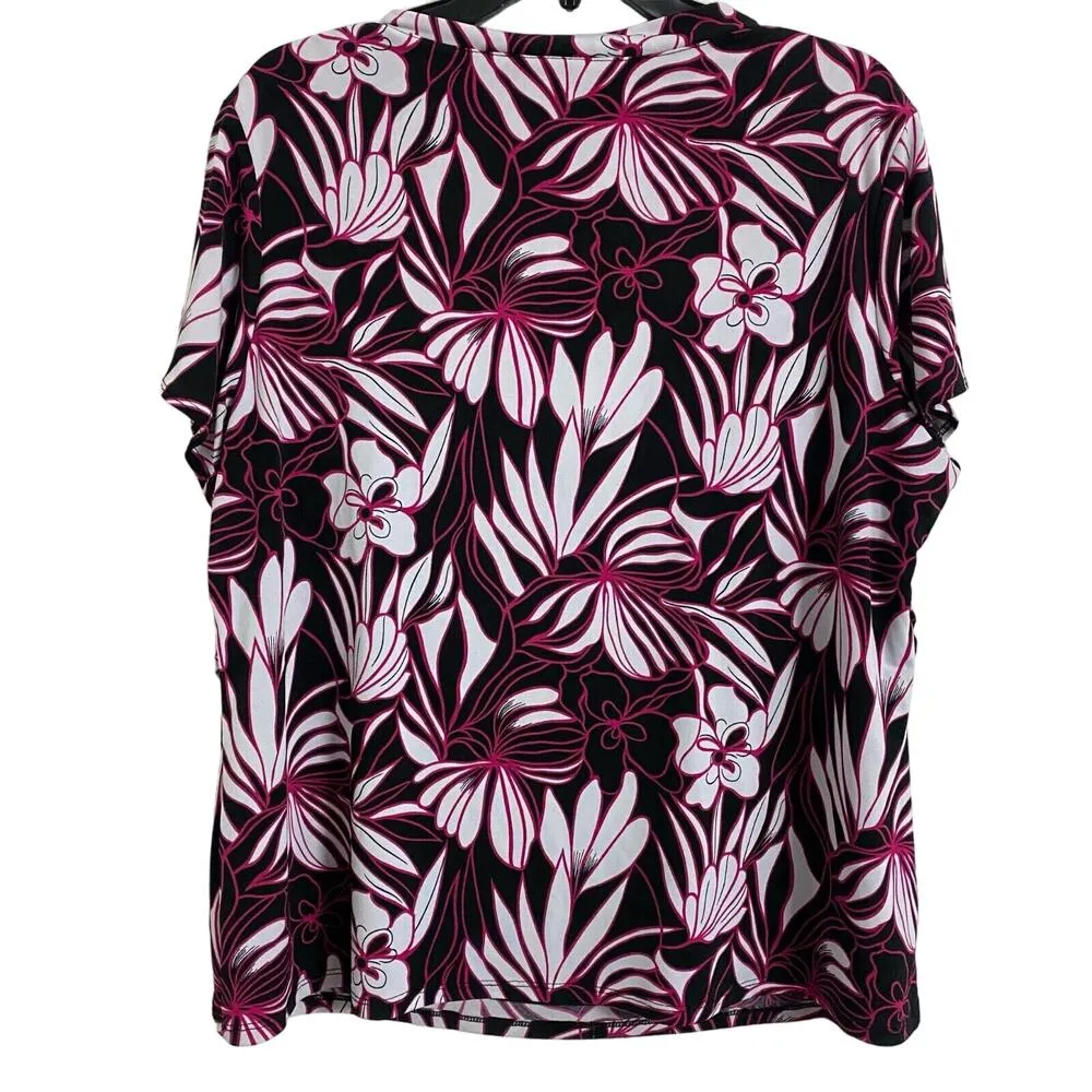 Briggs New York Women's Plus Size 2X Black White/Pink Floral Print Blouse - Image 2
