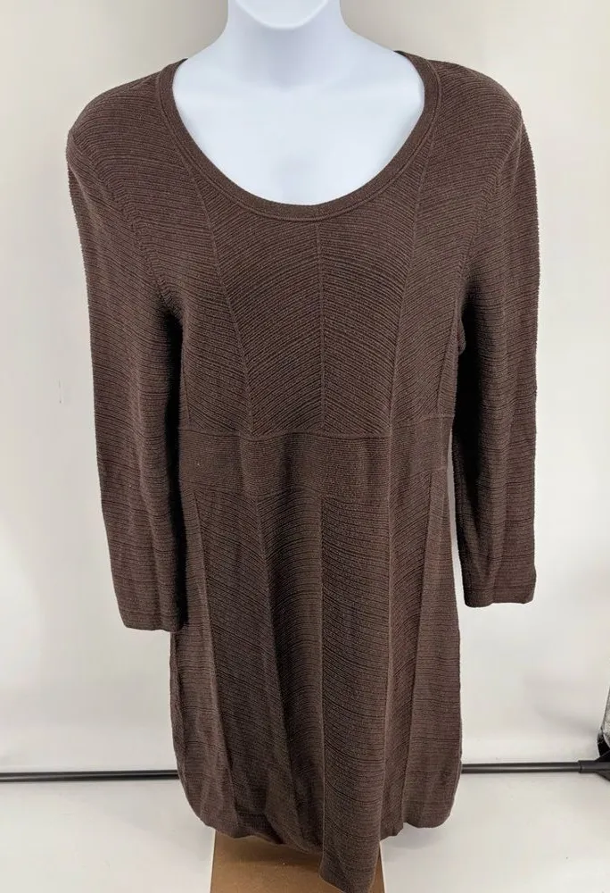 PERUVIAN CONNECTION Long Sleeve DRESS Brown Knit Pima Cotton Minimalist Size XL - Image 1