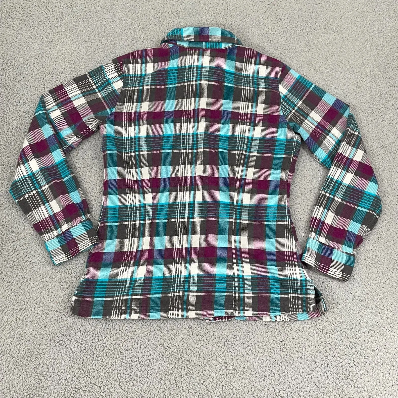 Patagonia Fjord Flannel Women 8 Bay Laurel Forge Grey Outdoor Hiking Long Sleeve - Image 5