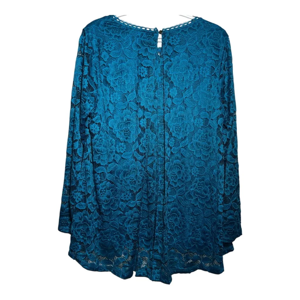 NWOT ISAAC MIZRAHI LIVE Teal Floral Lace Lined Blouse - L - Image 2