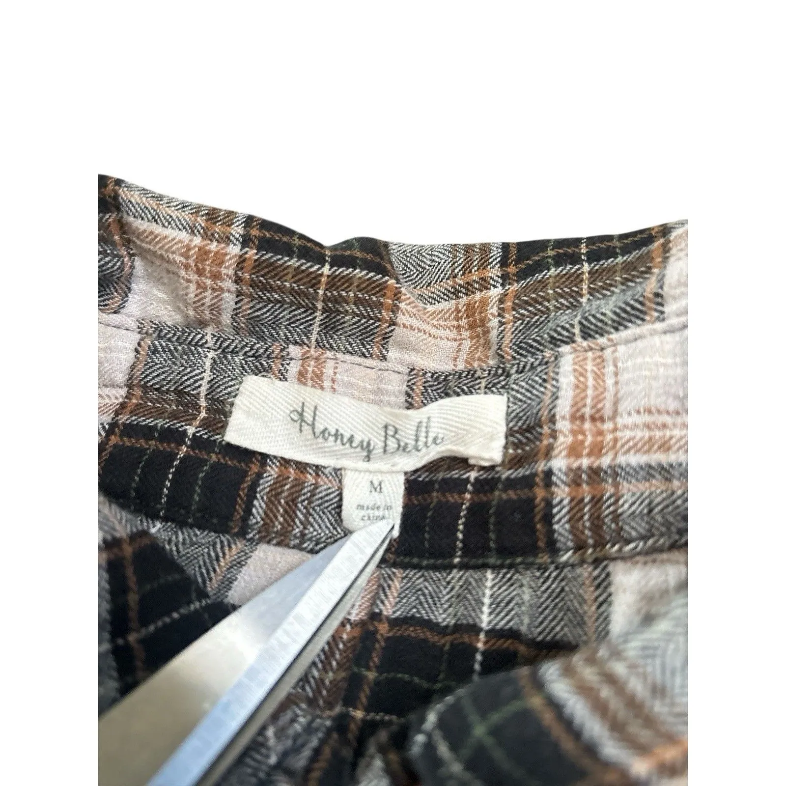 Honeybelle Women’s Black Orange Ombré Flannel Button Down Fall Size Medium - Image 4