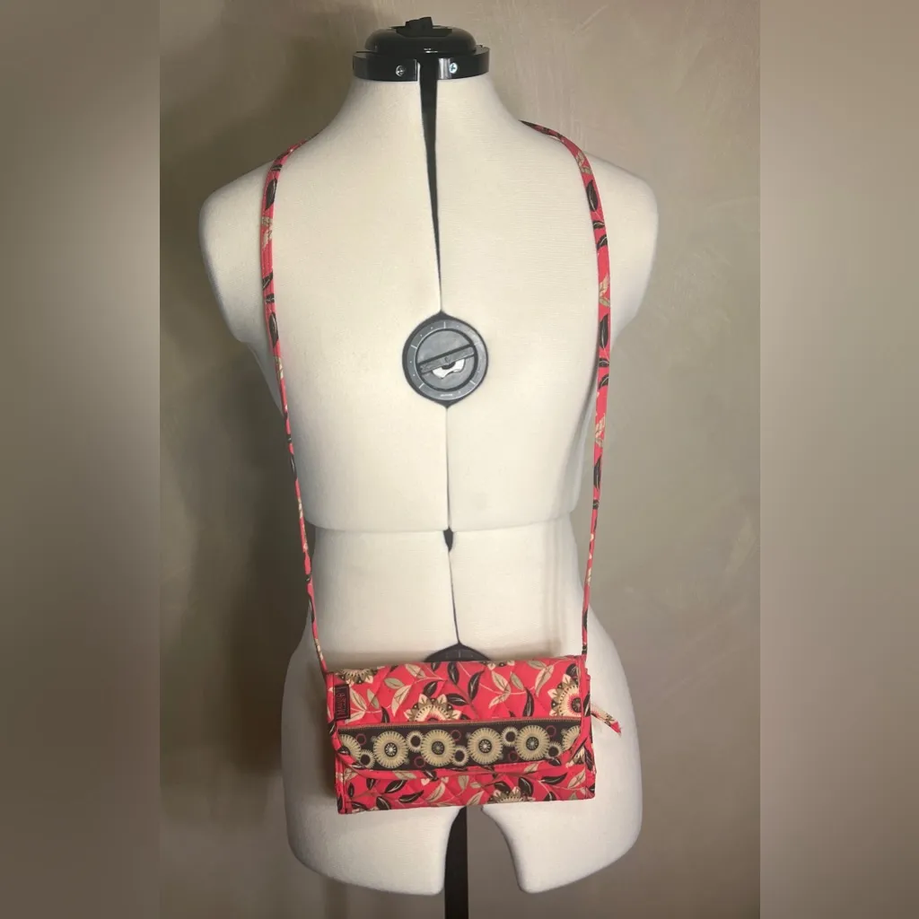 Maggi B Womens Quilted Floral 100% Cotton MultiPocket Wallet Crossbody/Purse Bag Red - Image 2