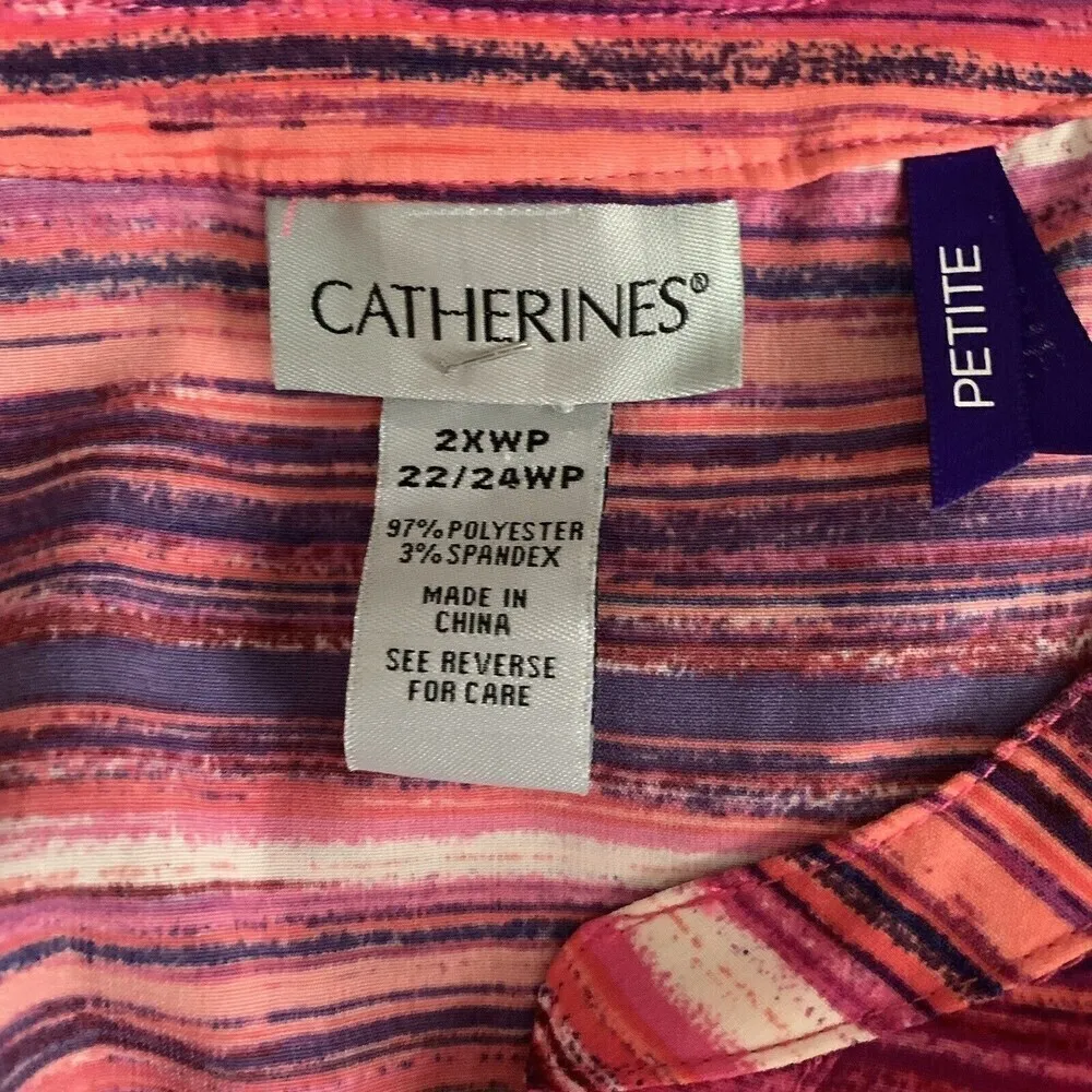Catherines Womens Size 2X 22/24W Petite Multicolor Printed Split Neck Blouse - Image 4