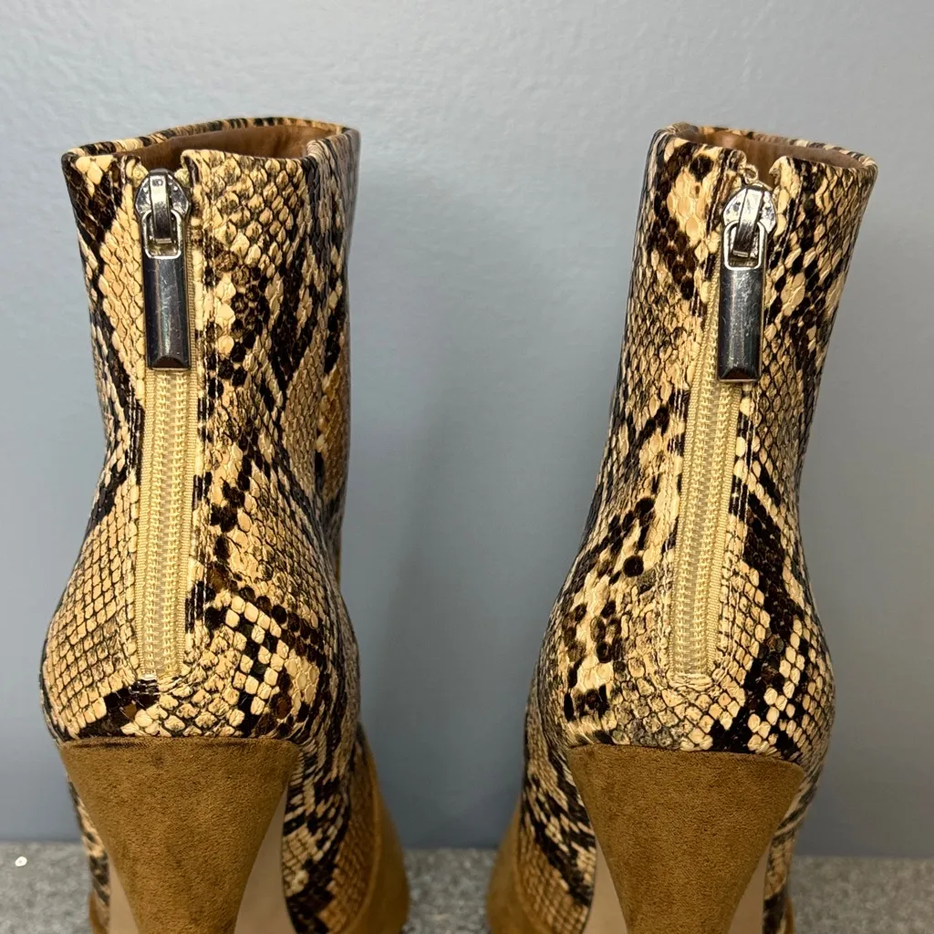 Shoe Dazzle LizBeth Tan and Snake Print Heeled Boots Size 8.5M Brown - Image 8