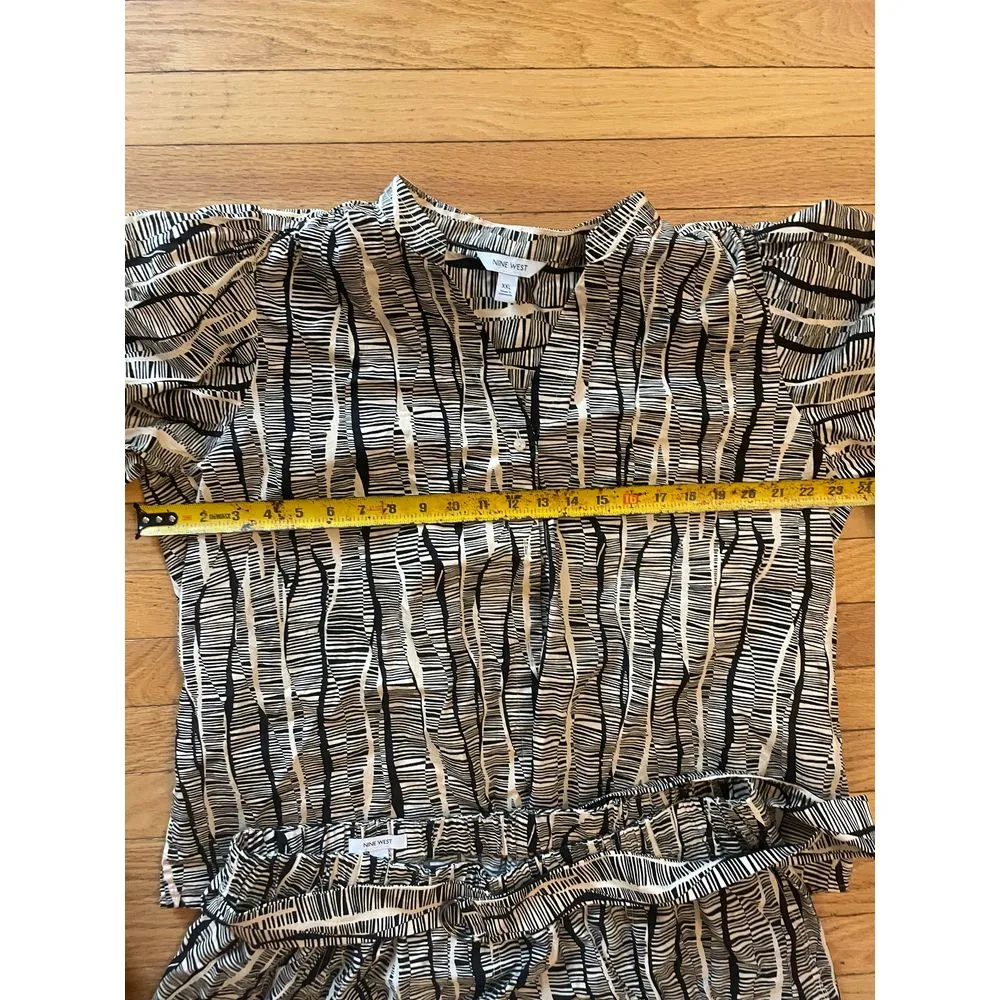 Nine West black and white‎ geometric print belted skirt and blouse set size XXL - Image 3