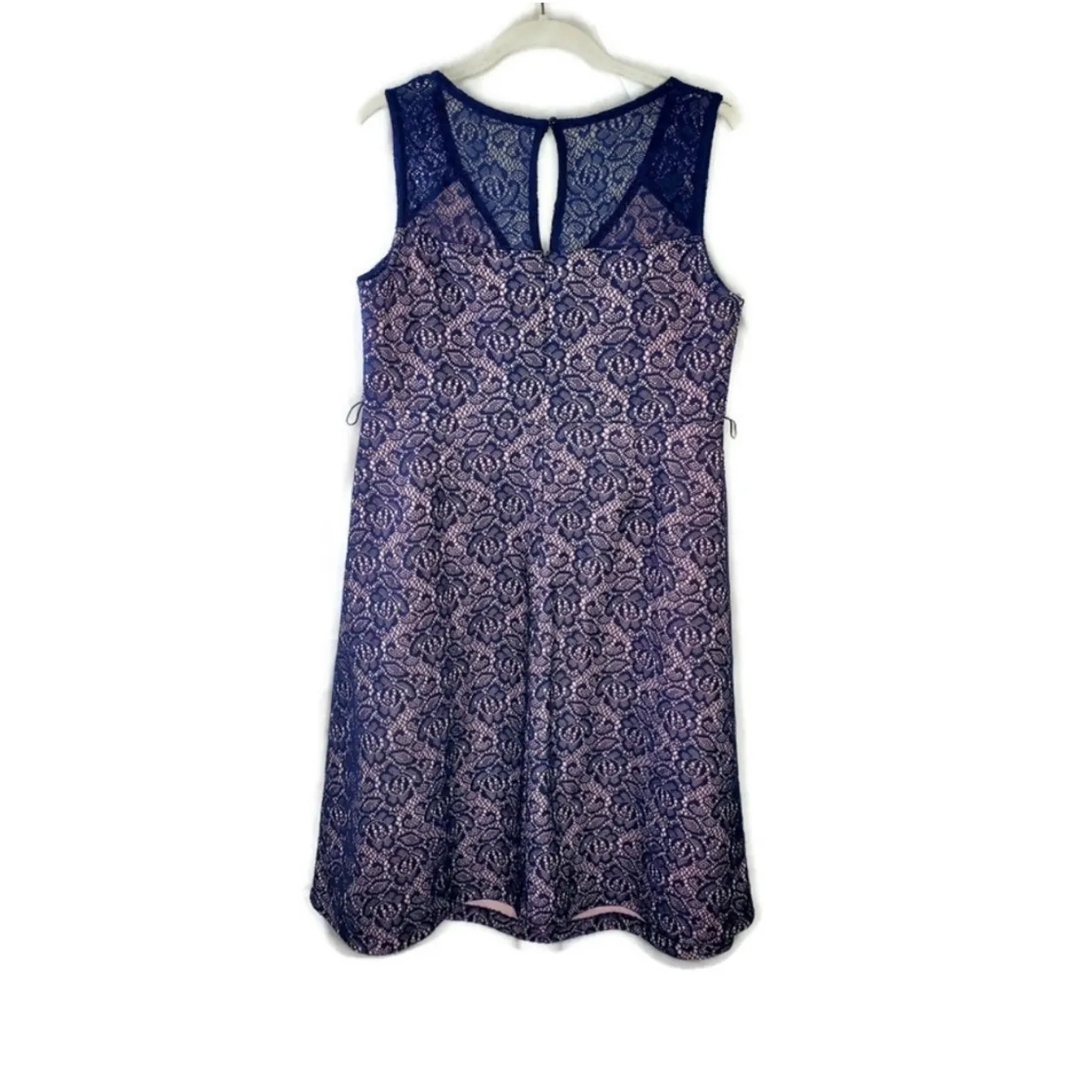 Motherhood Maternity Pink with Blue Lace Overlap Baby Shower Dress Size: Medium - Image 2