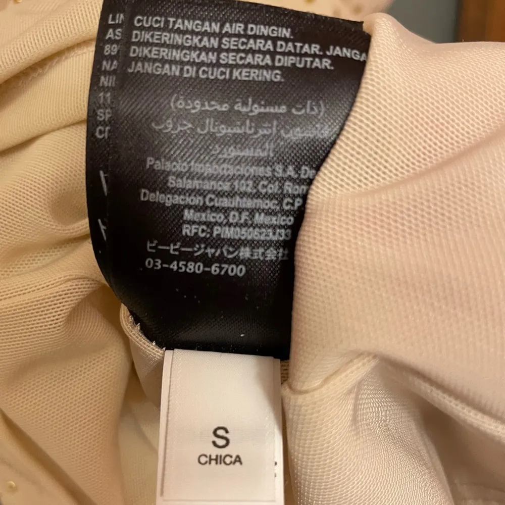 BEBE Gold Studded Beige/Nude/ Creme Rushed Strap/less Evening Party Dress- S - Image 8