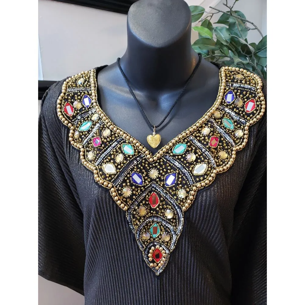 ESY Studio EY Kaftan Dress Womens OSM Black Shimmer African Dashiki Embroidered - Image 11