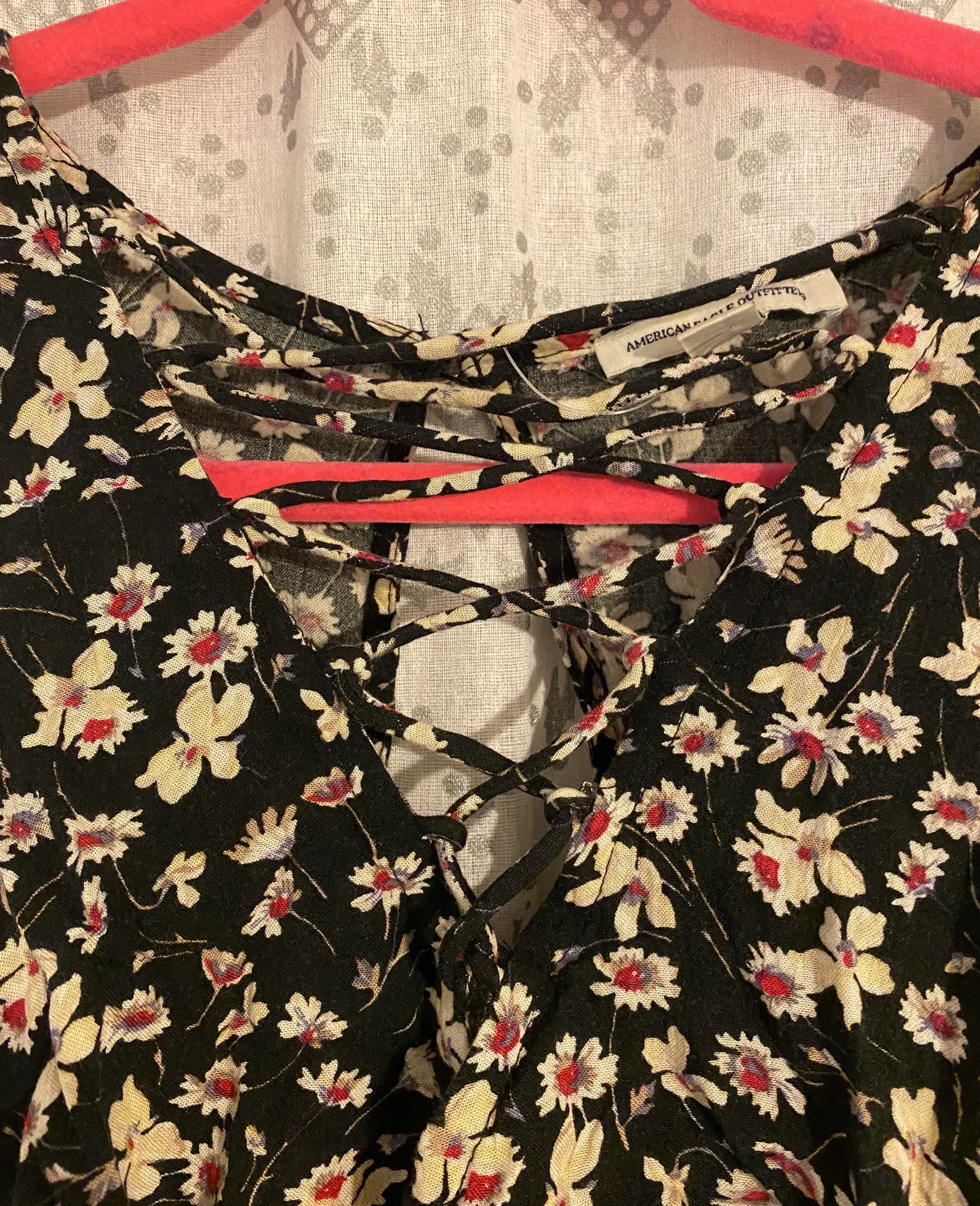 American Eagle Black Floral Romper XXS - Image 4