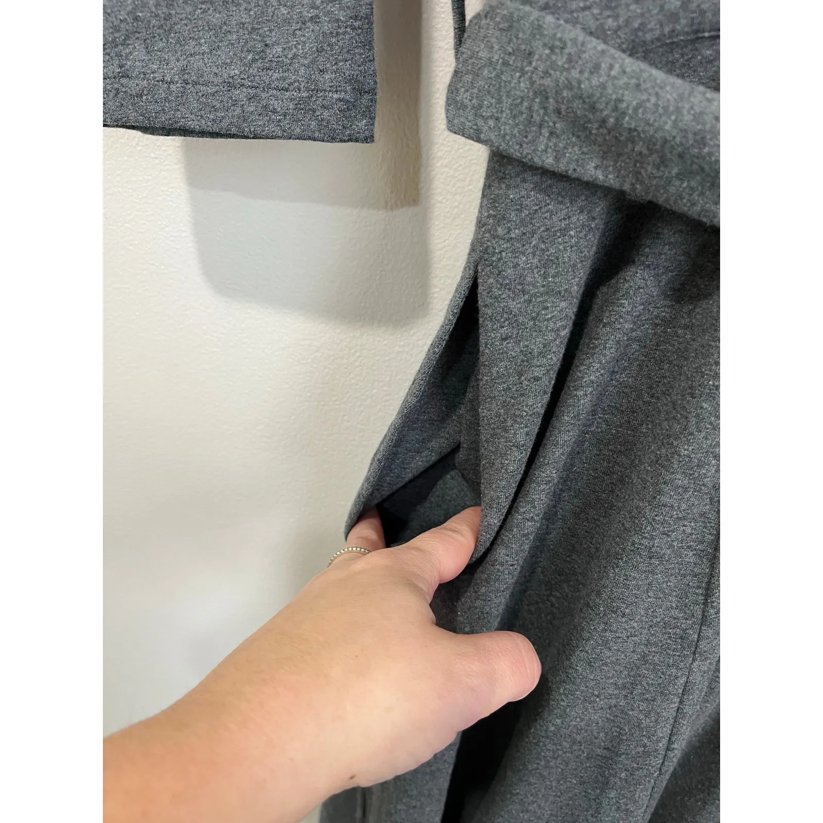 eShakti Gray Tie Waist Cotton Blend Midi Dress Side Pockets Size XL 16 - Image 6