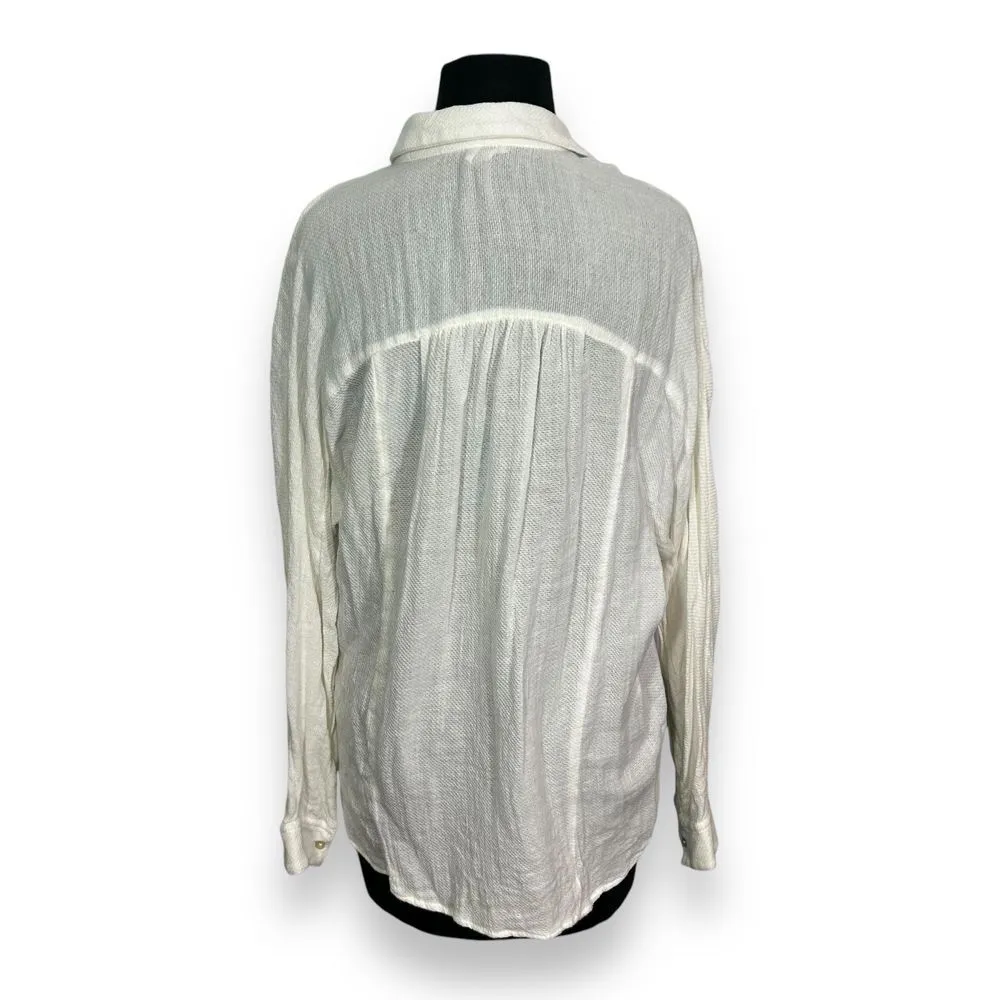 Free People Oversized Soft Burlap like casual long sleeve Collared Shirt Women S - Image 2