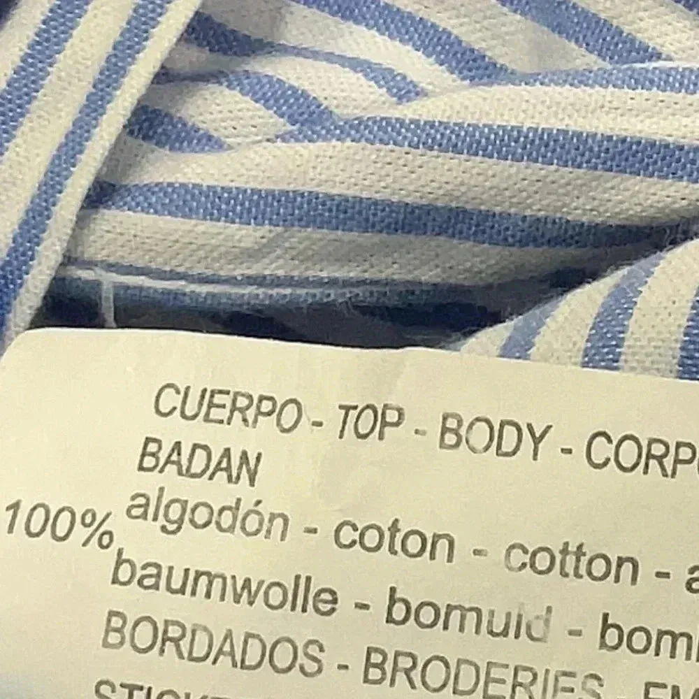 Zara Blue & White Stripe Tiered Ruffle Floral Embroidered Mini Skirt Size XS - Image 7