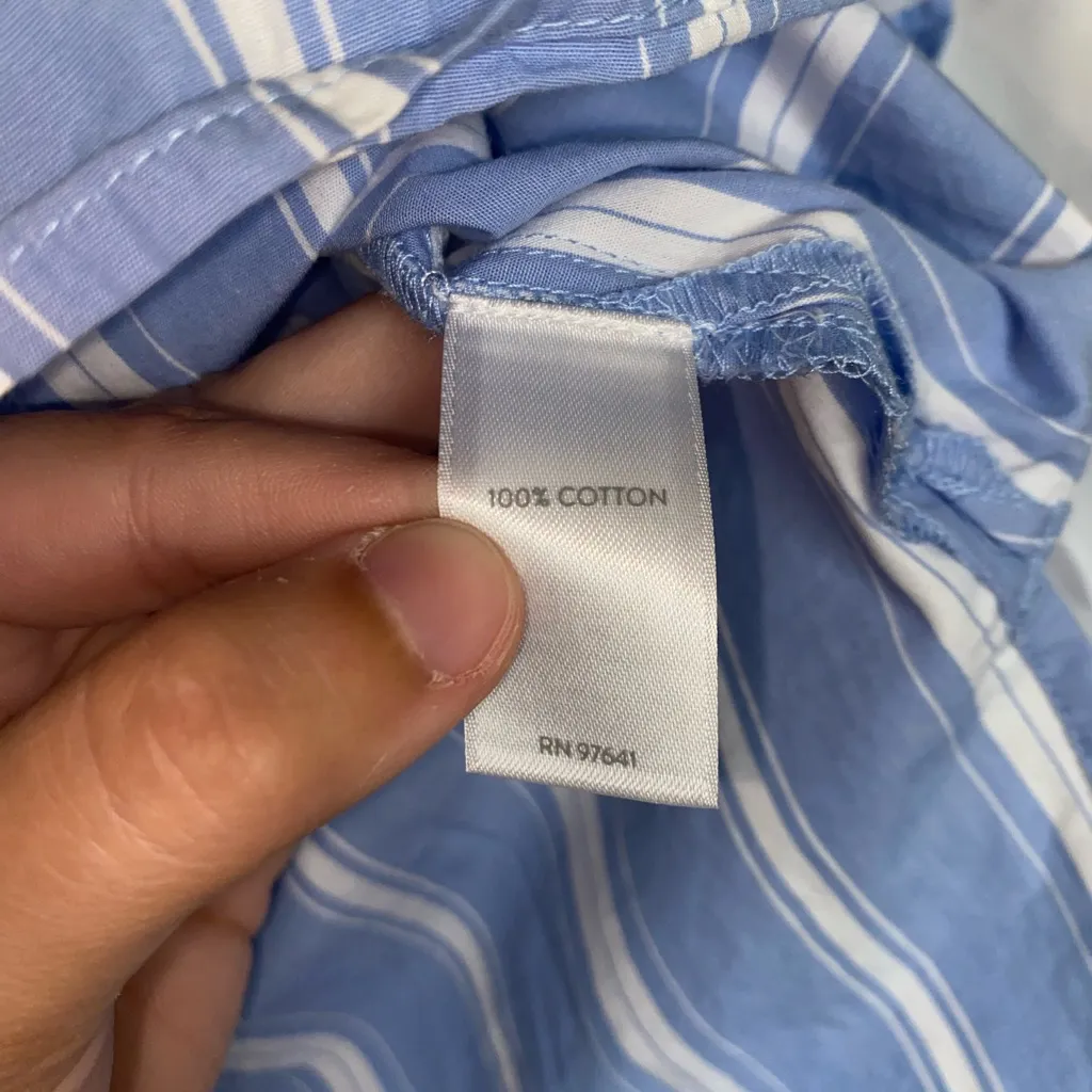 J.Jill Blue Striped Women's Oversized Collared Tunic Button Top Medium Cotton - Image 7