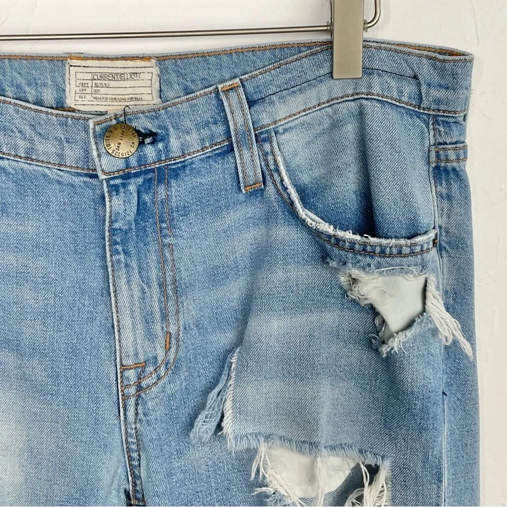 Current/Elliott Current Elliott Blue The Fling Tattered Destroy Slim Denim Jeans 27 - Image 2