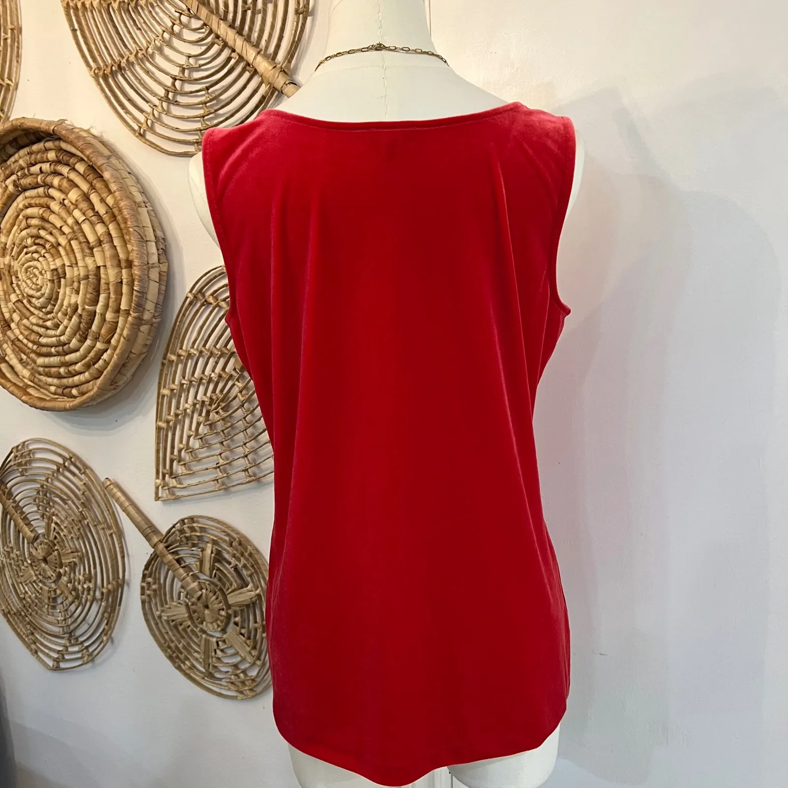Talbots Red Velvet Tank Top Y2K Stretch Scoop Neck Sleeveless Top Party Size M - Image 6