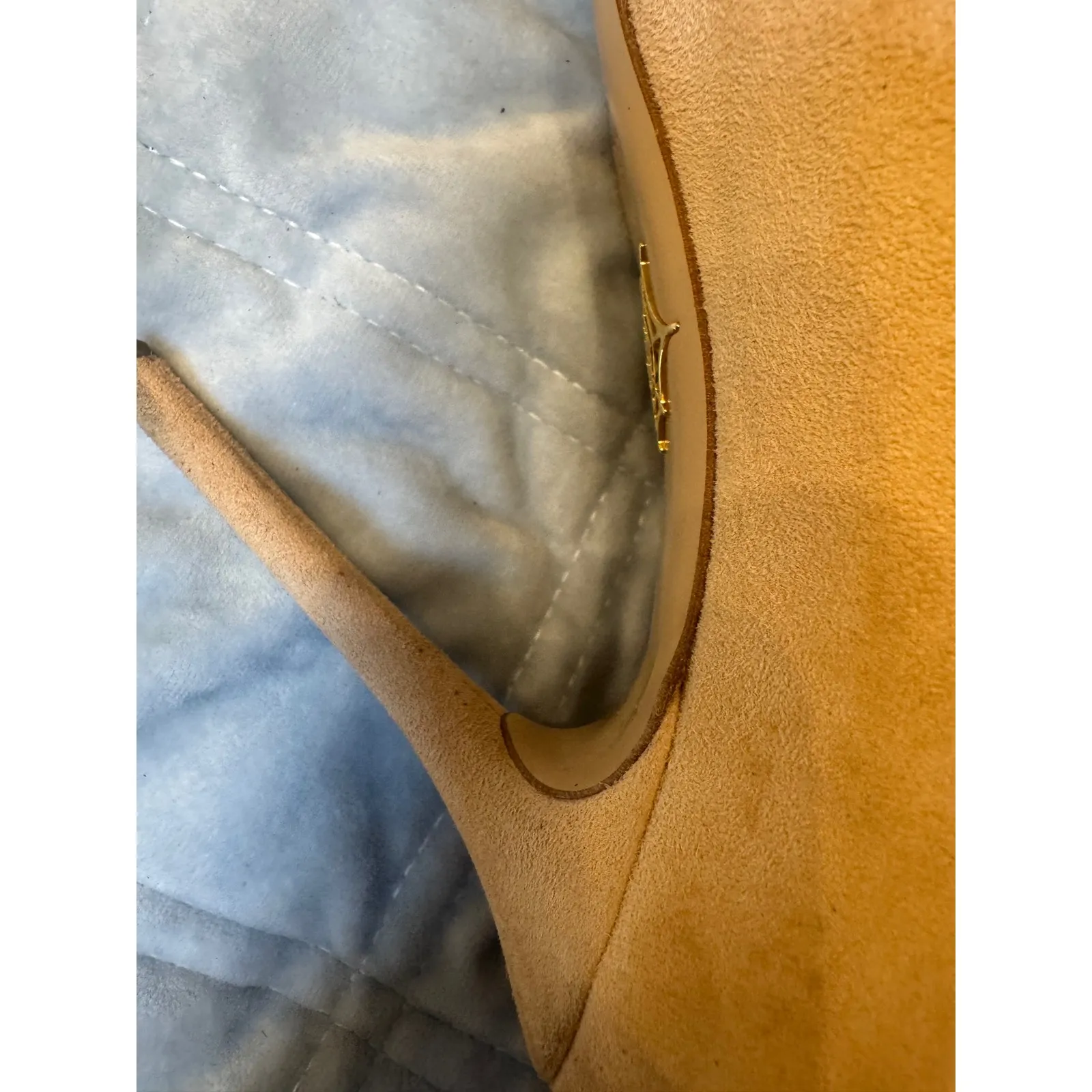 Charlotte Olympia Suede Platform Pumps Heel Shoes Beige Gold Italy 39.5 - Image 7