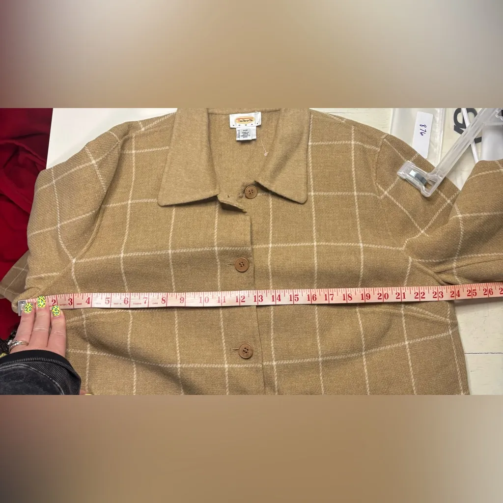 Talbots Size 14W 100% Wool Button Up Jacket Coat Windowpane Plaid Fall - Image 3