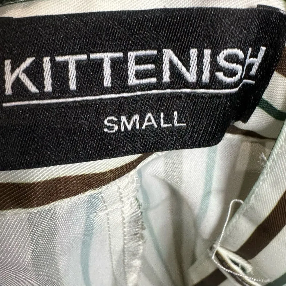 ivory green and brown striped wide leg satin pants size small - Image 7