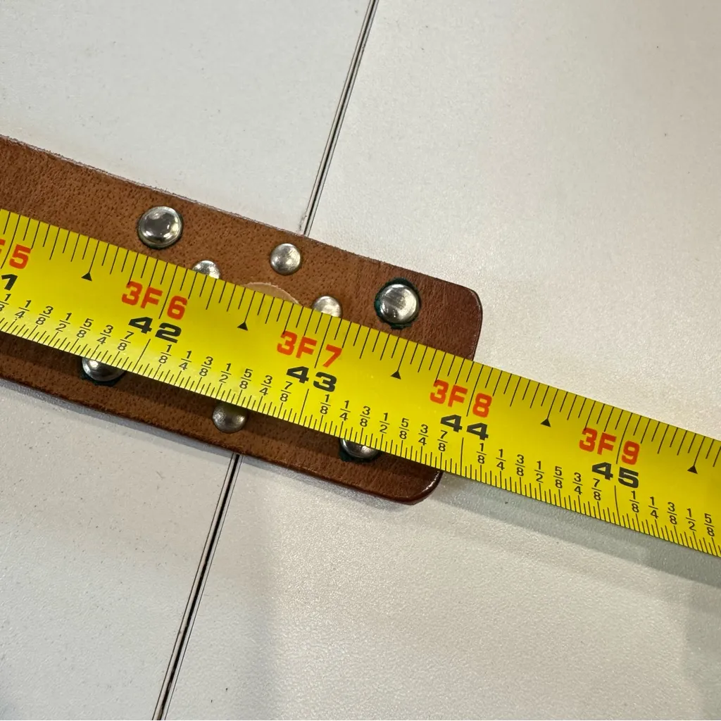 Calvin Klein Studded Leather Belt | Brown Western Boho | Silver Buckle XL - Image 13