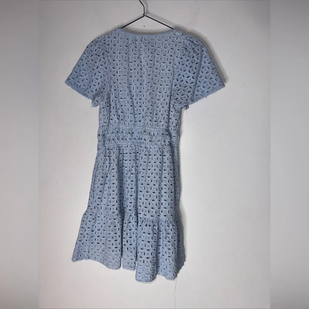 Anthropologie Light Blue Eyelet Short‎ Sleeve Fit And Flare Dress Small - Image 2