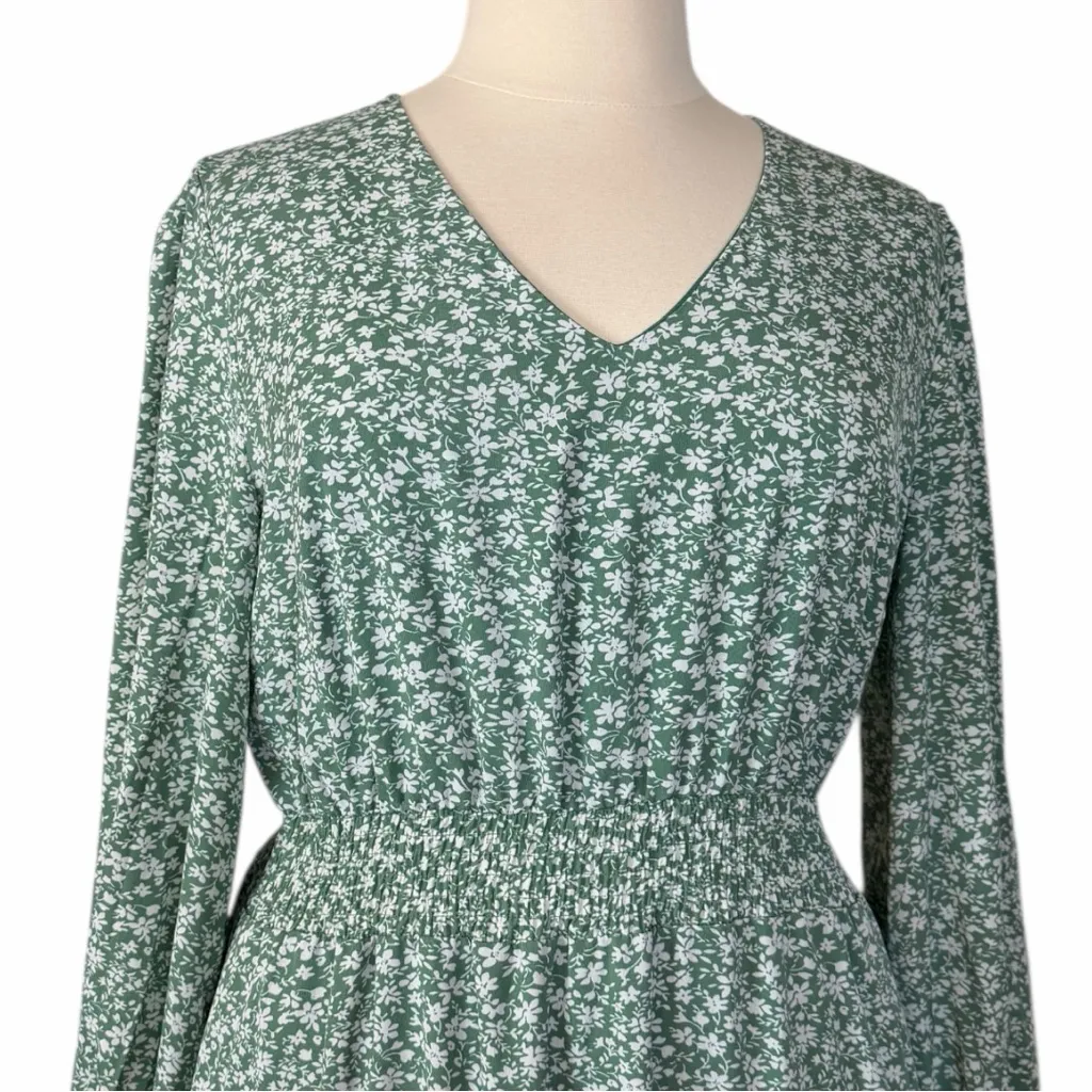 PrettyGarden V-neck Long Ruffle Sleeve Midi Dress Green Floral Women’s Size XXL - Image 9