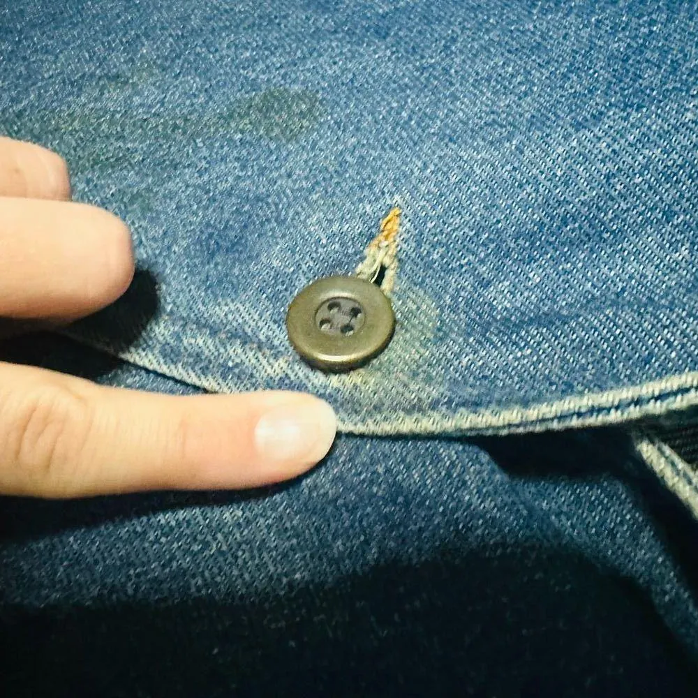 Vintage Stoney River Mountain Denim Dark Two Button Cotton Trench Coat Large - Image 6