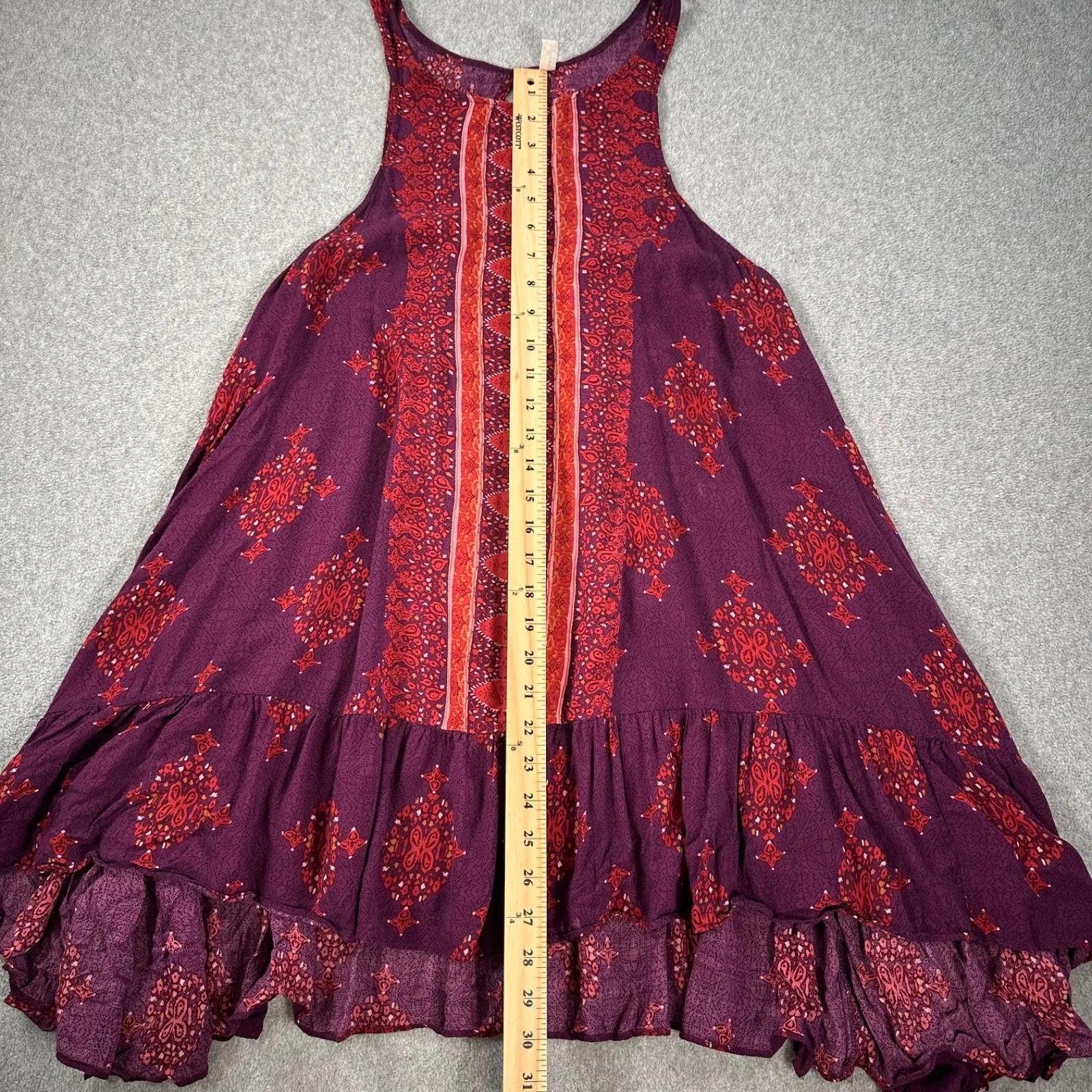 Free People Tunic Mini Slip Dress Women's X-Small Purple Burgundy Cutout Back - Image 2