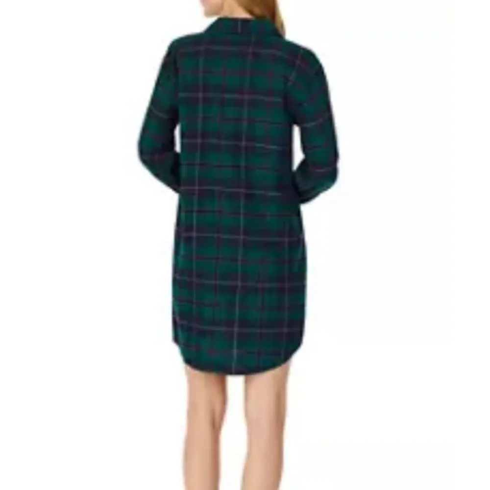 Ralph Lauren Green & Blue Plaid Long Sleeve Button Front Sleep Shirt Dress S - Image 4