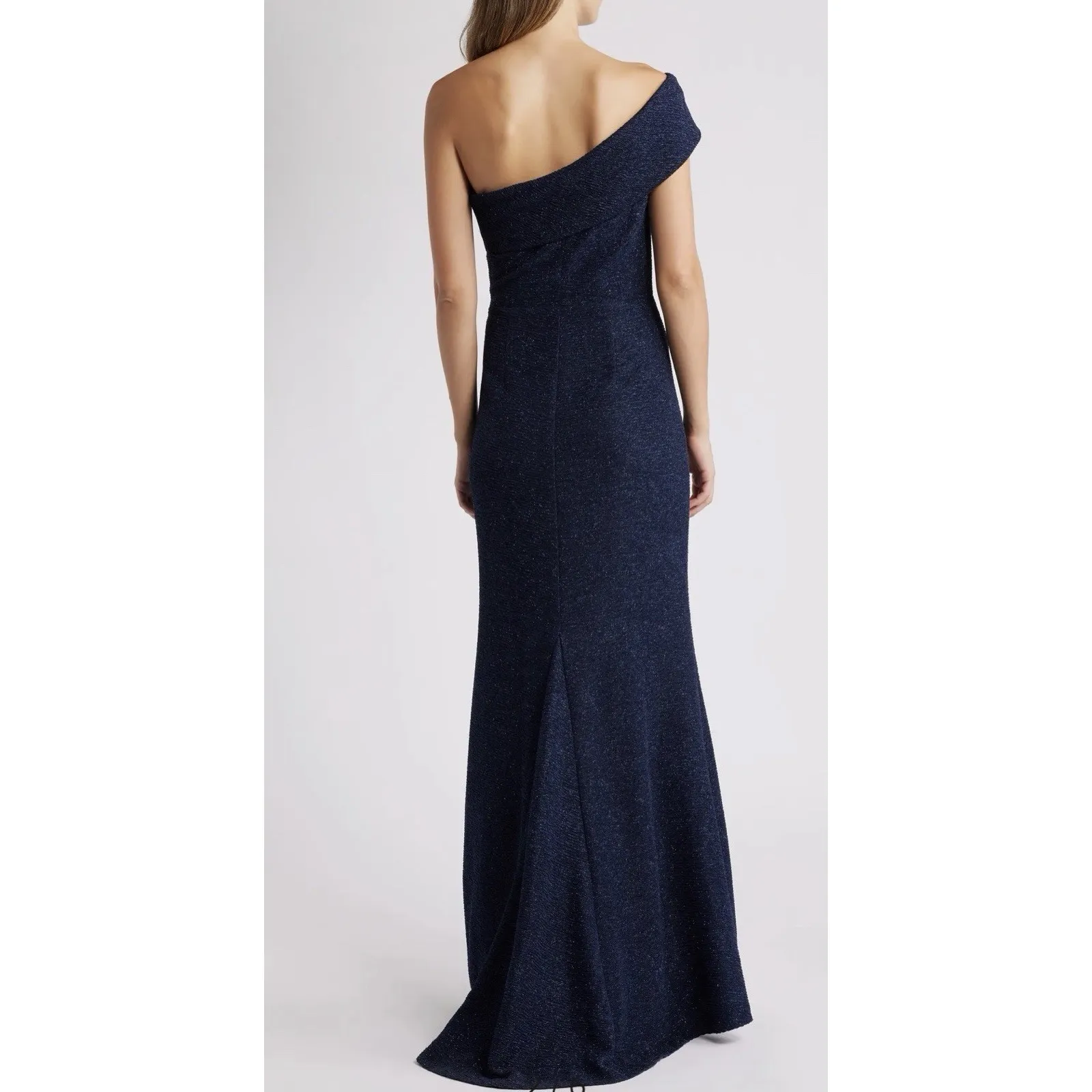 New LA FEMME Off the Shoulder Satin Trumpet Gown In Navy‎ Size 18 - Image 13