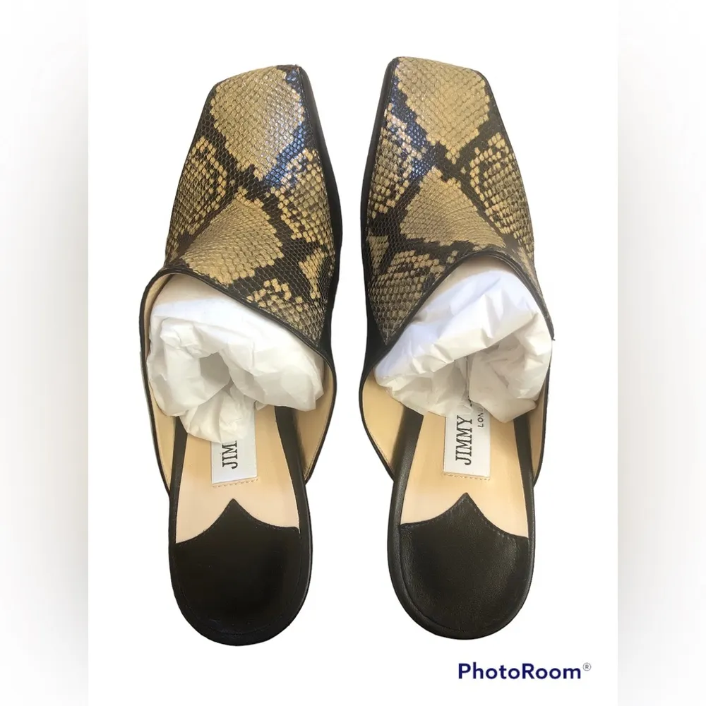 JIMMY CHOO Marcel 85 smooth and snake-effect leather mules - Image 8