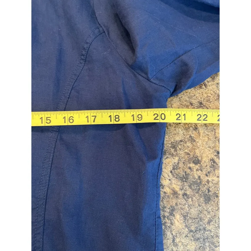 Chicos Medium Chicos Size 1 Open Front Ruched Sleeve Blue Lace Back Shirt Linen? - Image 7