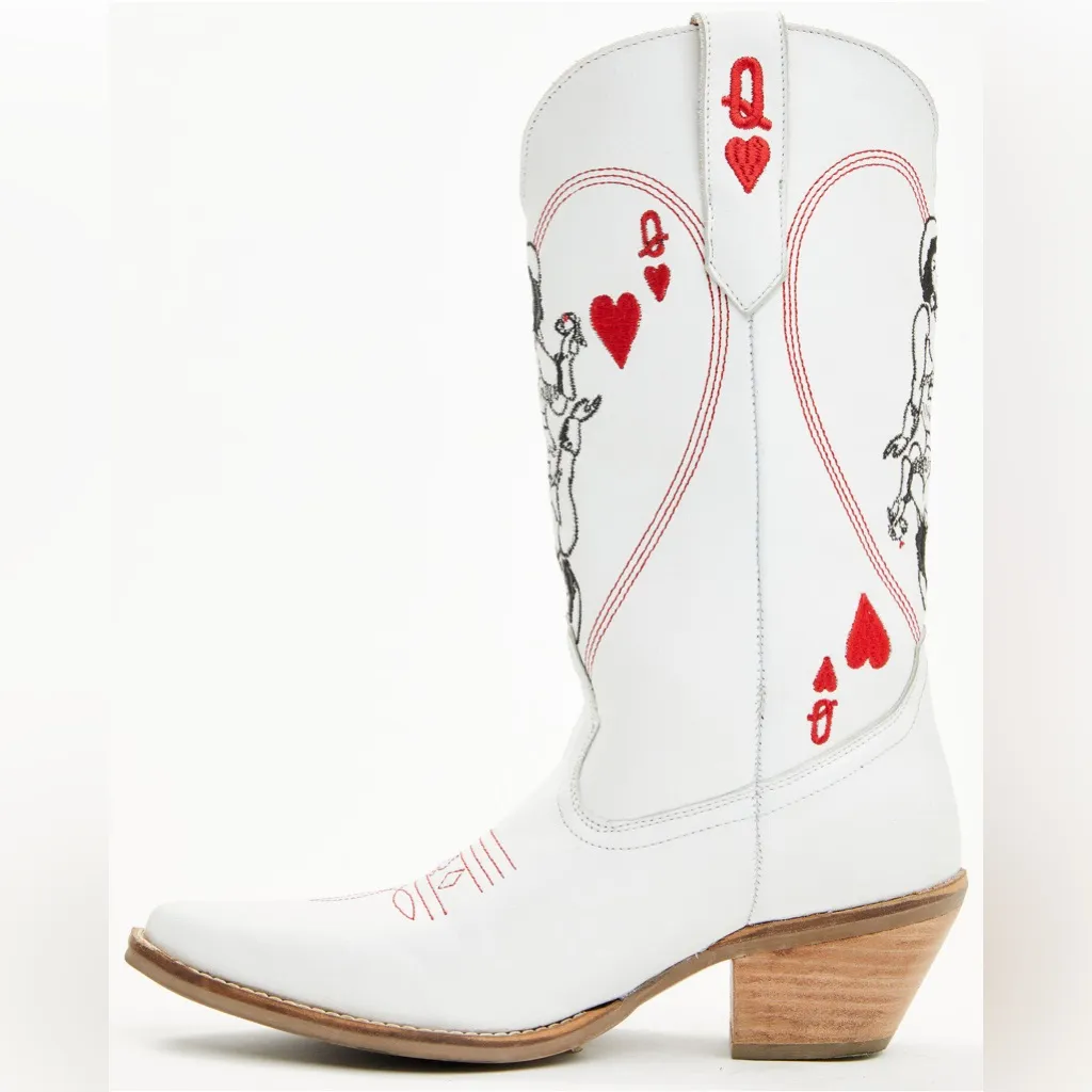 Dingo Queen Of Hearts White and Red Western Heeled Boots - Image 3