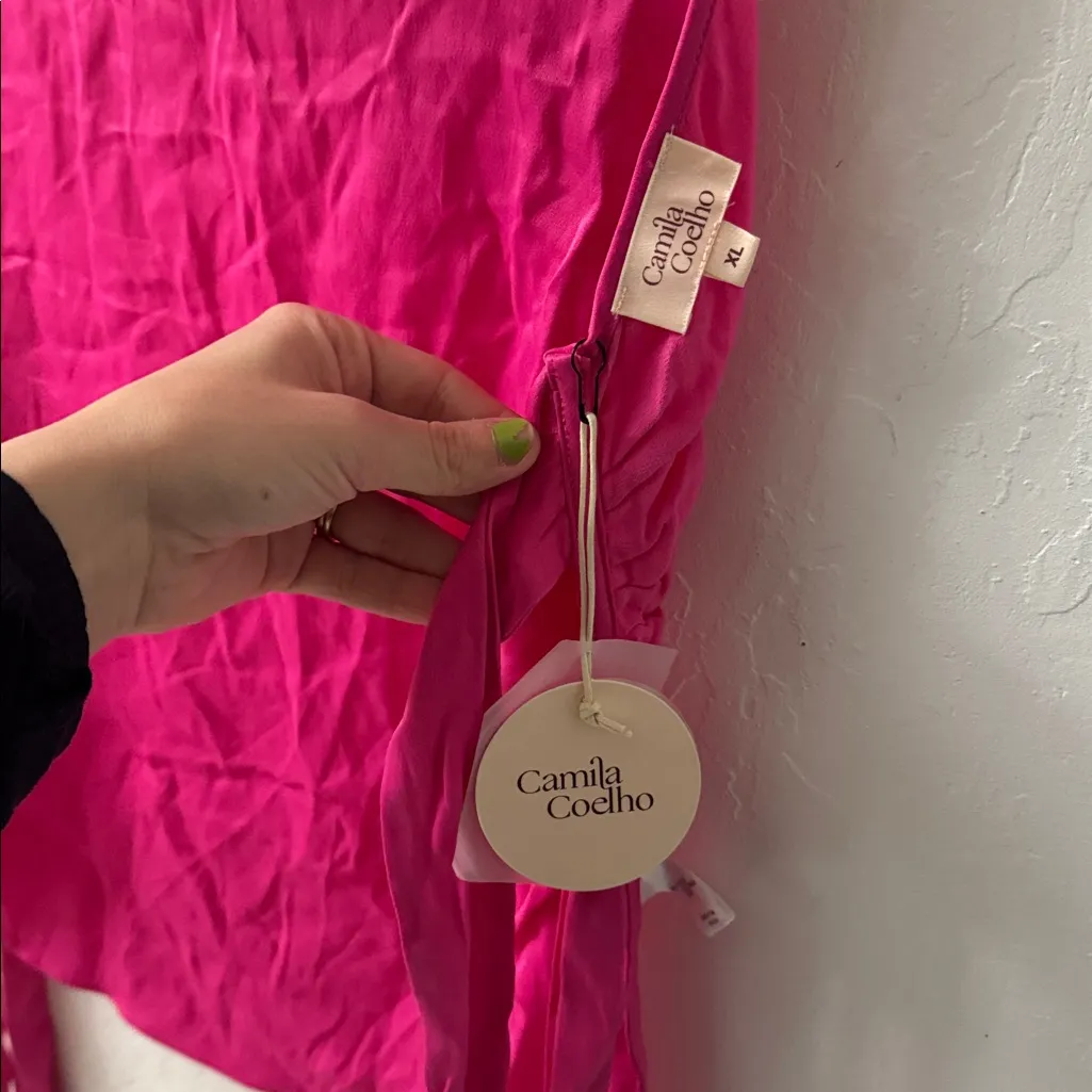 Camila Coelho Sleeveless Open Back Tie Halter Satin Style Pink XL - Image 4