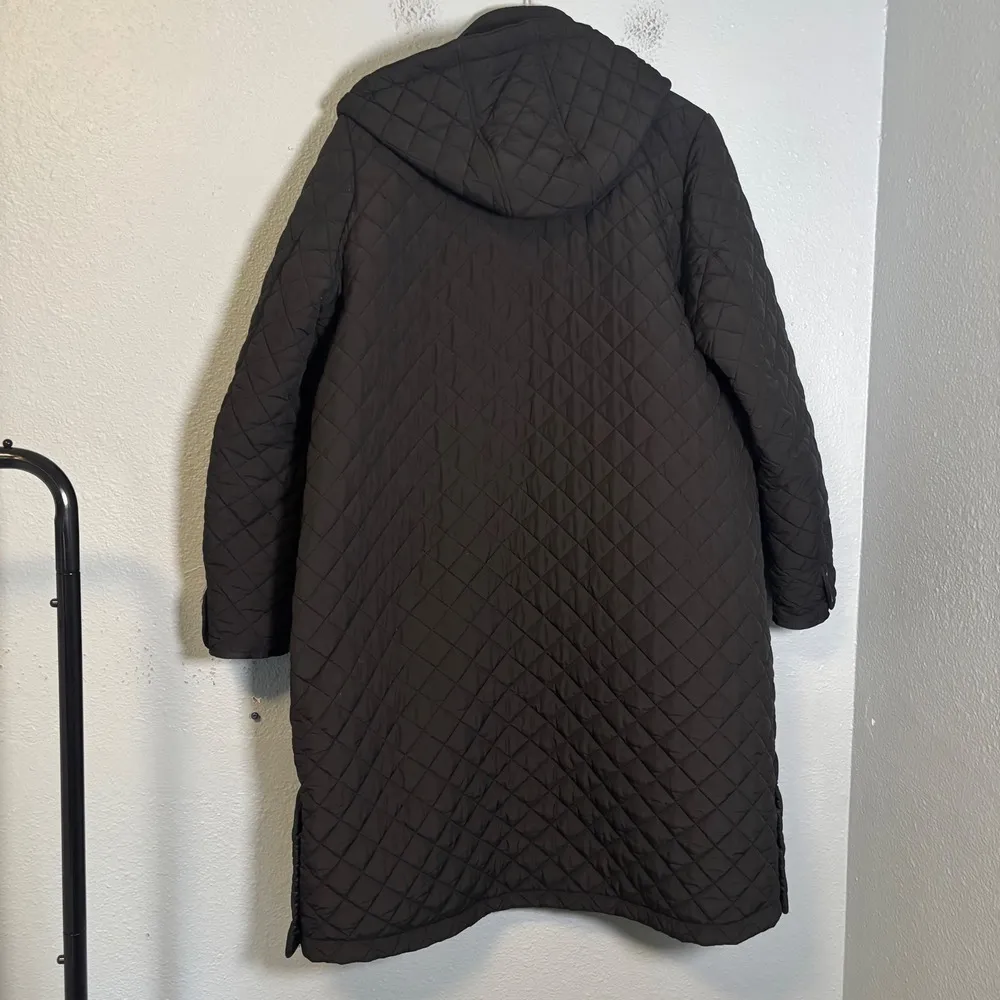 Joules Chatsworth Black Showerproof Long Diamond Quilted Coat Hooded Size 14 - Image 7