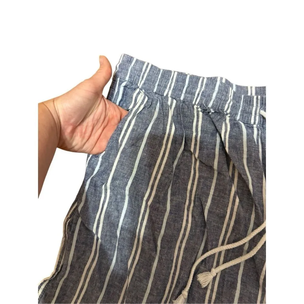BeachLunchLounge Womens Linen Blend Blue White Striped wide Leg Cropped Pull-on - Image 5