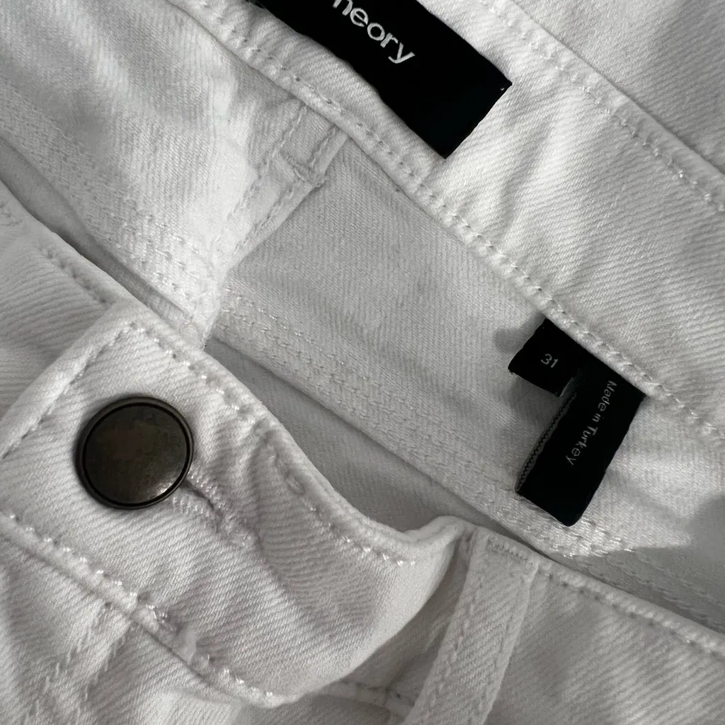 THEORY Darcie Skinny Mid Rise White Denim Pants Sz 31 - Image 4