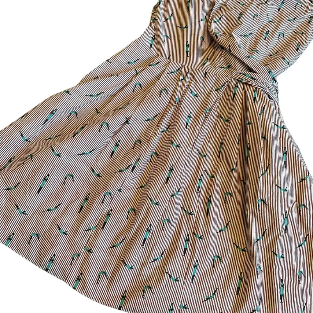 Maeve Anthropologie Red Stripe A-Line Dress Bathing Beauty Print Size 8 Women's - Image 11