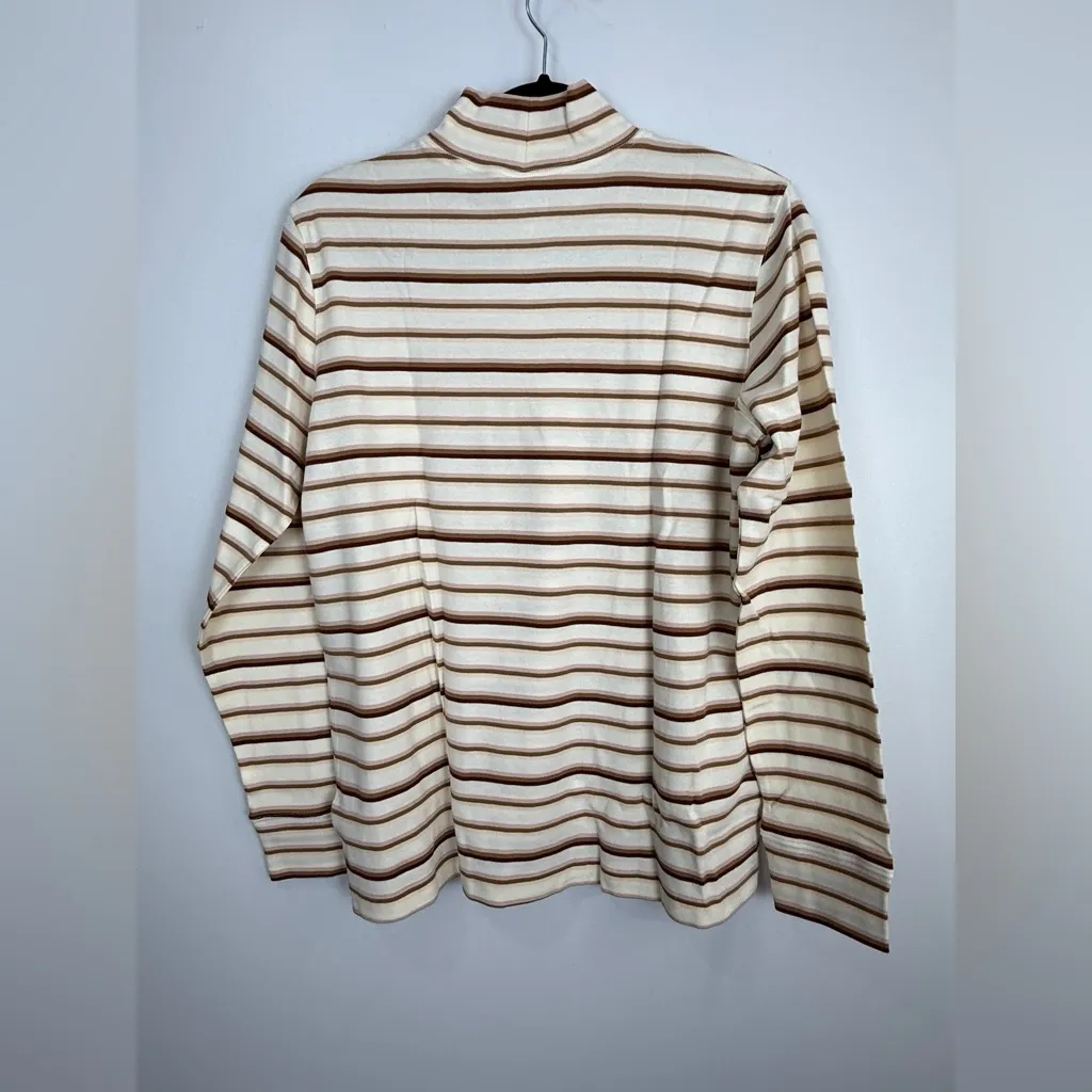 Lands' End Cream and Brown Striped Turtleneck - Image 2