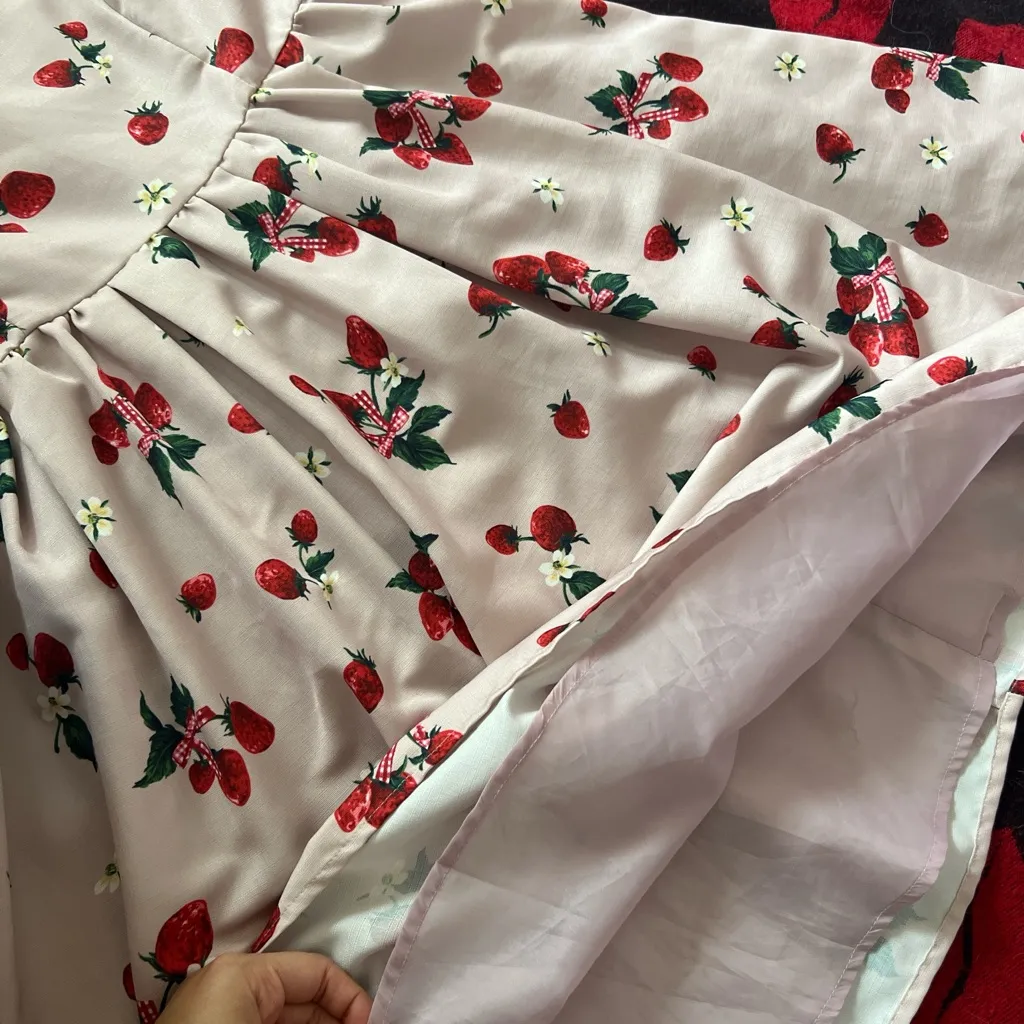 Ank rouge Japan kawaii dusty pink strawberry print dress S - Image 5