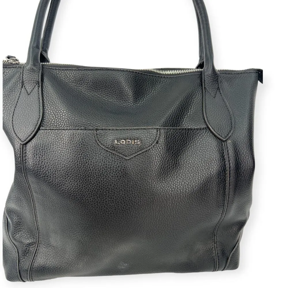 LODIS | Large | Siera Luxury Pebbled Leather Tote Bag Purse Travel Shoulder Black - Image 4