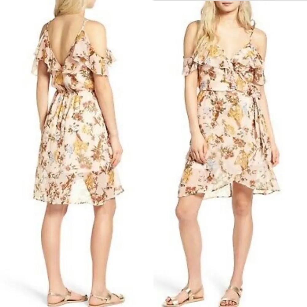 Band of Gypsies Ruffle Cold Shoulder Wrap Dress Pink Floral Pink NWT - Image 8