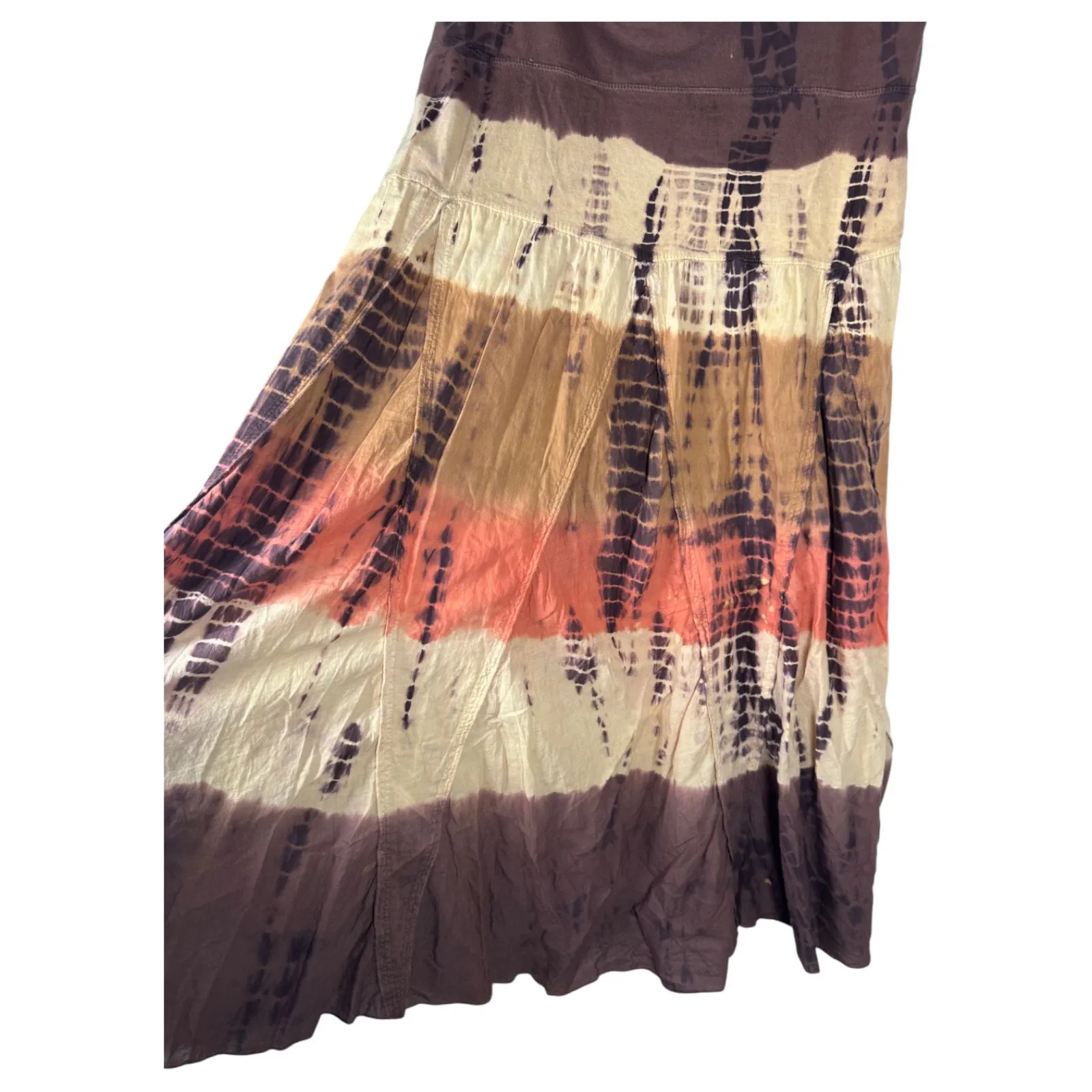 Tracy Evans Vintage Tie Dye Brown Cream Pink Pleated Boho Hippie Maxi Skirt XL - Image 4