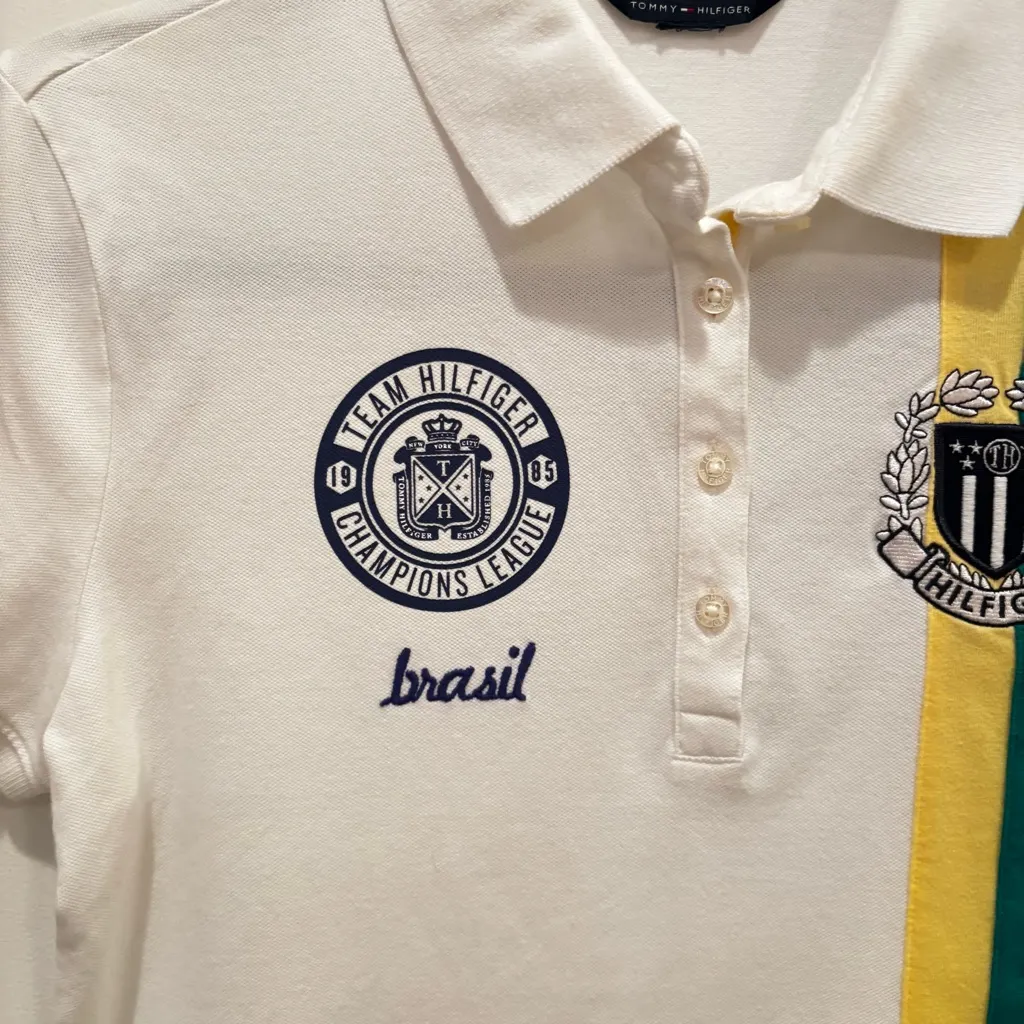 Tommy Hilfiger Champion League White Polo Brasil Women's Short Sleeve Size Small - Image 3
