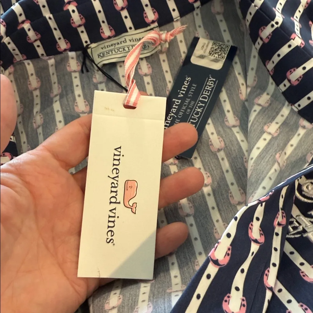 Vineyard Vines Kentucky Derby concierge shirtdress in Horseshoe Stripe SZ 4 NWT - Image 10