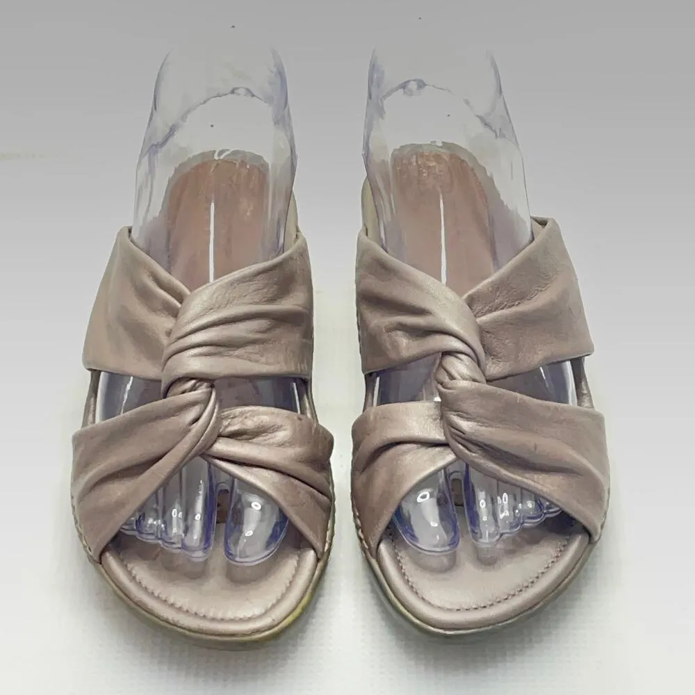 Geox Metallic Taupe Twist Strap Vamp Slide Sandals Size 37 Gray - Image 3