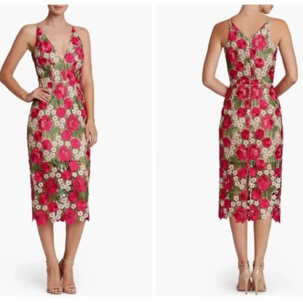 Dress The Population Aurora Floral V Neck Crochet Midi Dress size Small $375 - Image 2