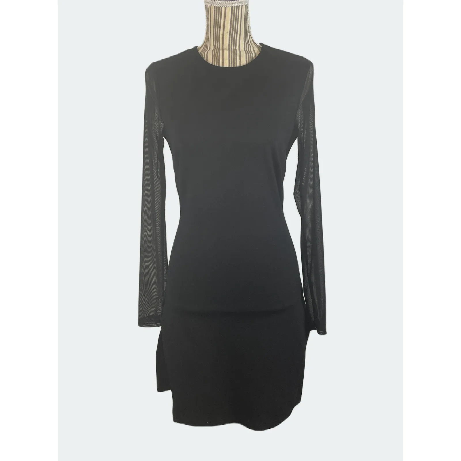 Revolve Superdown Nia Black Bodycon Dress Sheer Sleeves Size Medium - Image 5