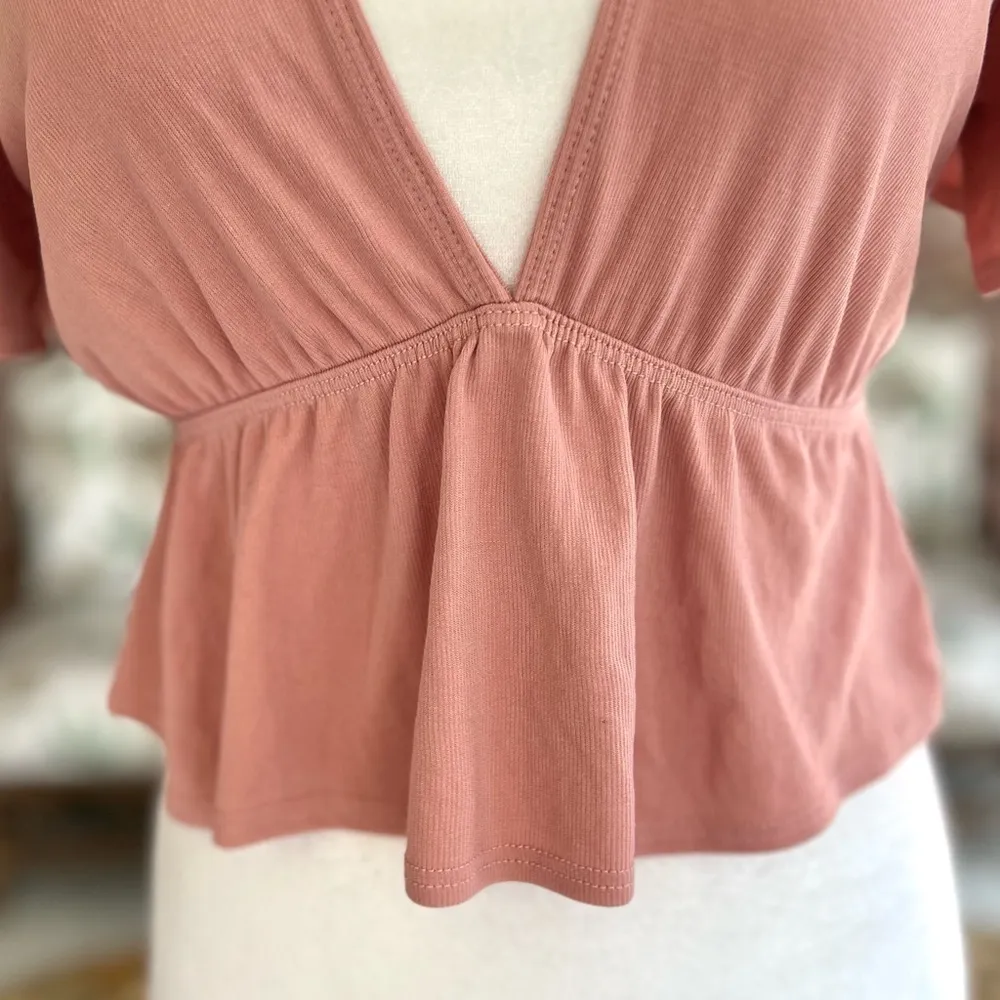 Lulus Top Majorly Cute Flutter Sleeve Crop Dusty Pink S Peplum Empire Waist Chic - Image 6