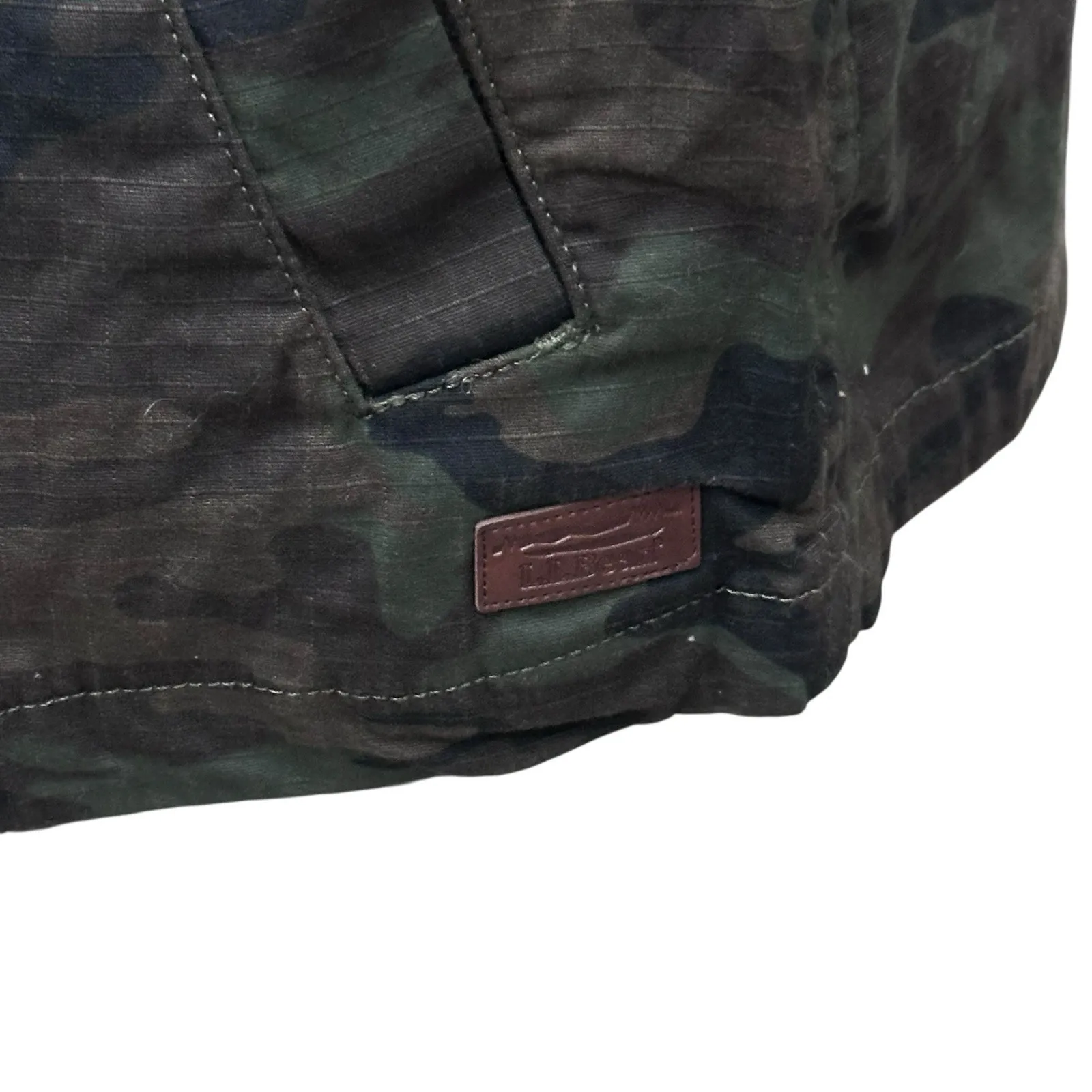 LL Bean Womens Sz L Camouflage Hooded Hiking Jacket Rip Stop Button Up Military Size L - Image 5